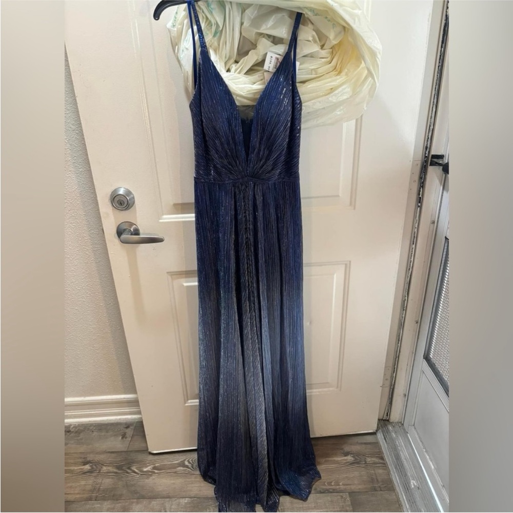 Camille La Vie Blue Spaghetti Strap Prom or Military Ball Gown